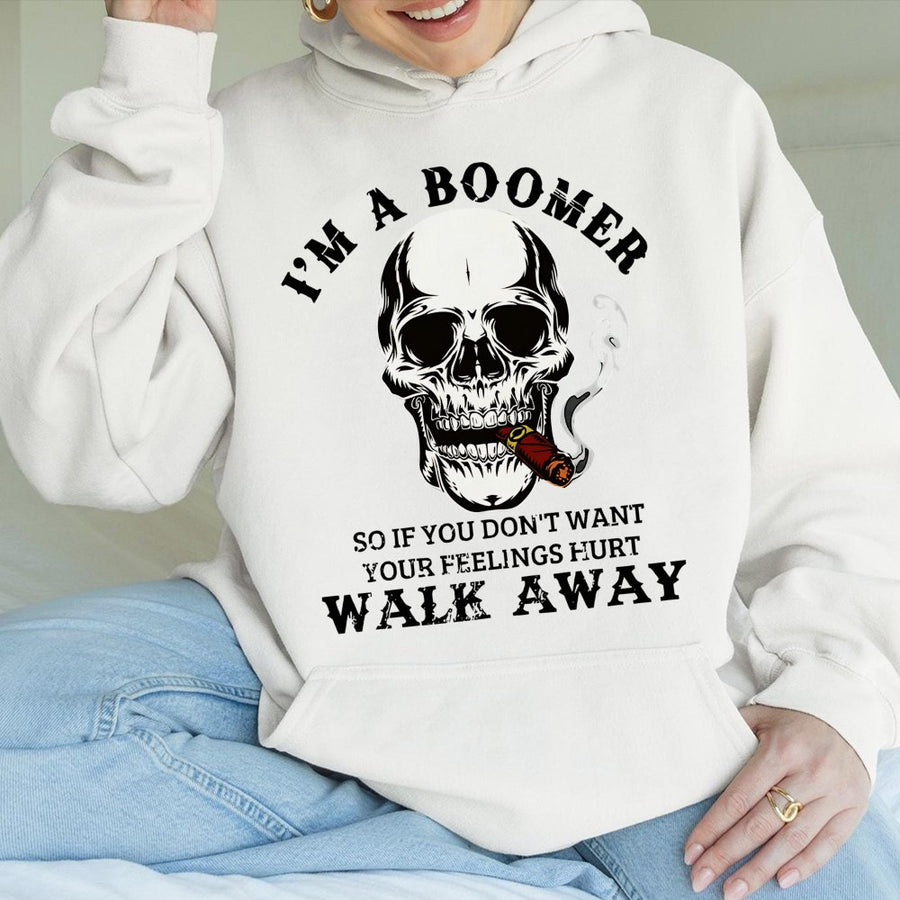 I'm A Boomer Hoodie | Funny Skull Smoking Cigarette Design | Premium Cotton Blend Pullover | Sarcastic Gift For Dad Grandpa