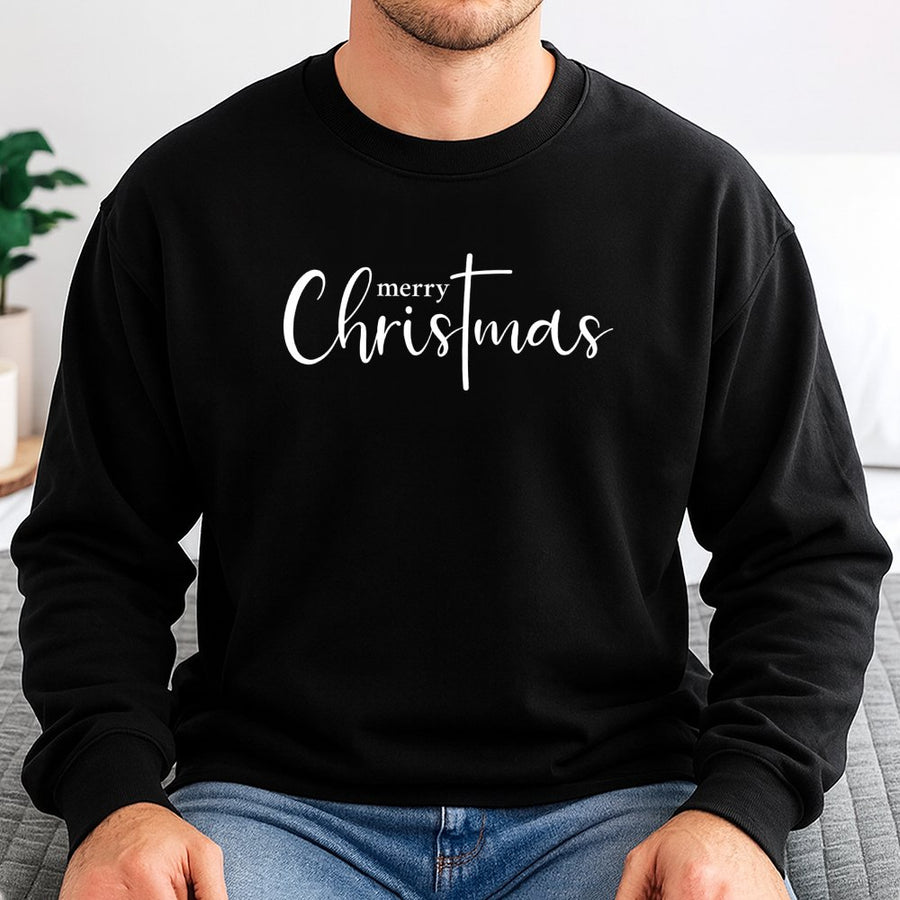 Merry Christmas Cross Sweatshirt | Minimalist Christian Holiday Script Design | Premium Cotton Blend | Faith-Based Religious Christmas Gift