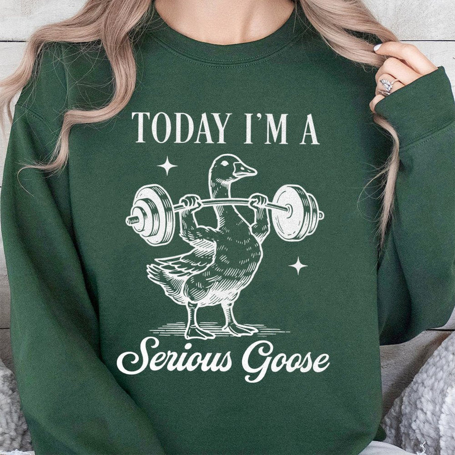 Serious Goose Sweatshirt | Weightlifting Funny Gym Graphic | Premium Cotton Blend | Funny Workout Gift for Men and Women Fitness Lovers