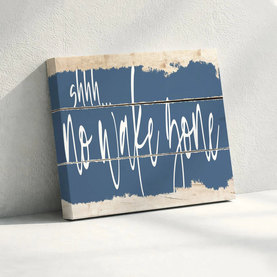 No Wake Zone Canvas Wall Art | Rustic Painted Wood Look Typography | Premium Fade-Resistant Print | Lake House & Coastal Decor Gift