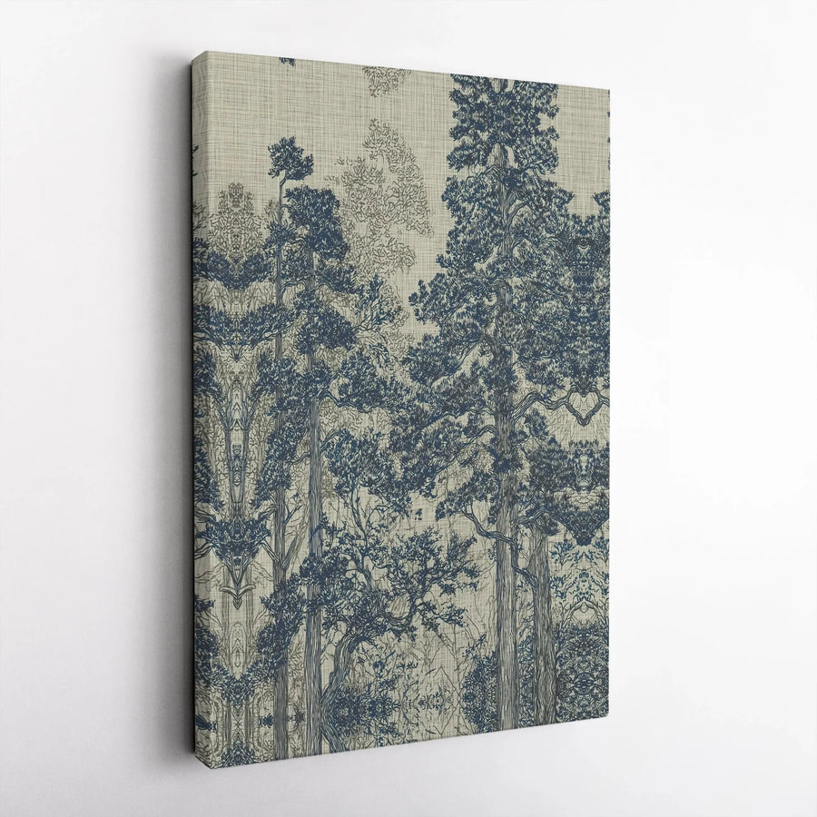 Vintage Forest Canvas Print | Linocut Style Woodland Art | Premium Gallery Wrapped Wall Decor | Rustic Home Decor Gift