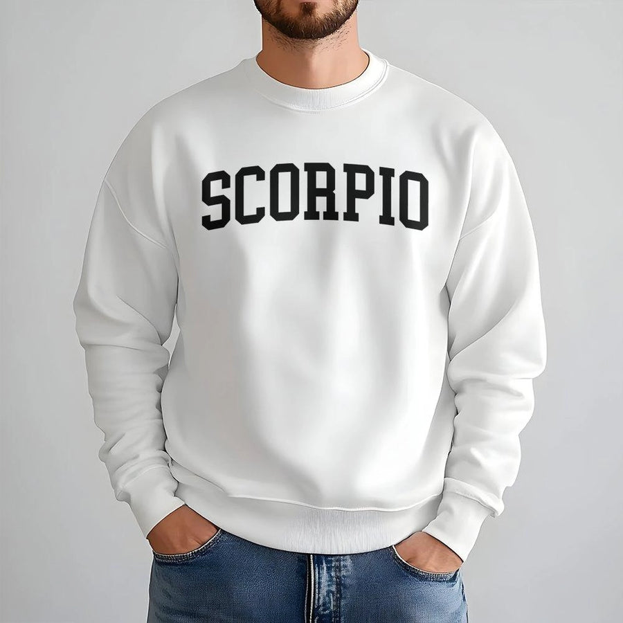 Scorpio Zodiac Sweatshirt | Varsity Lettering Astrology Design | Premium Cotton Blend | Birthday Gift for Men and Women