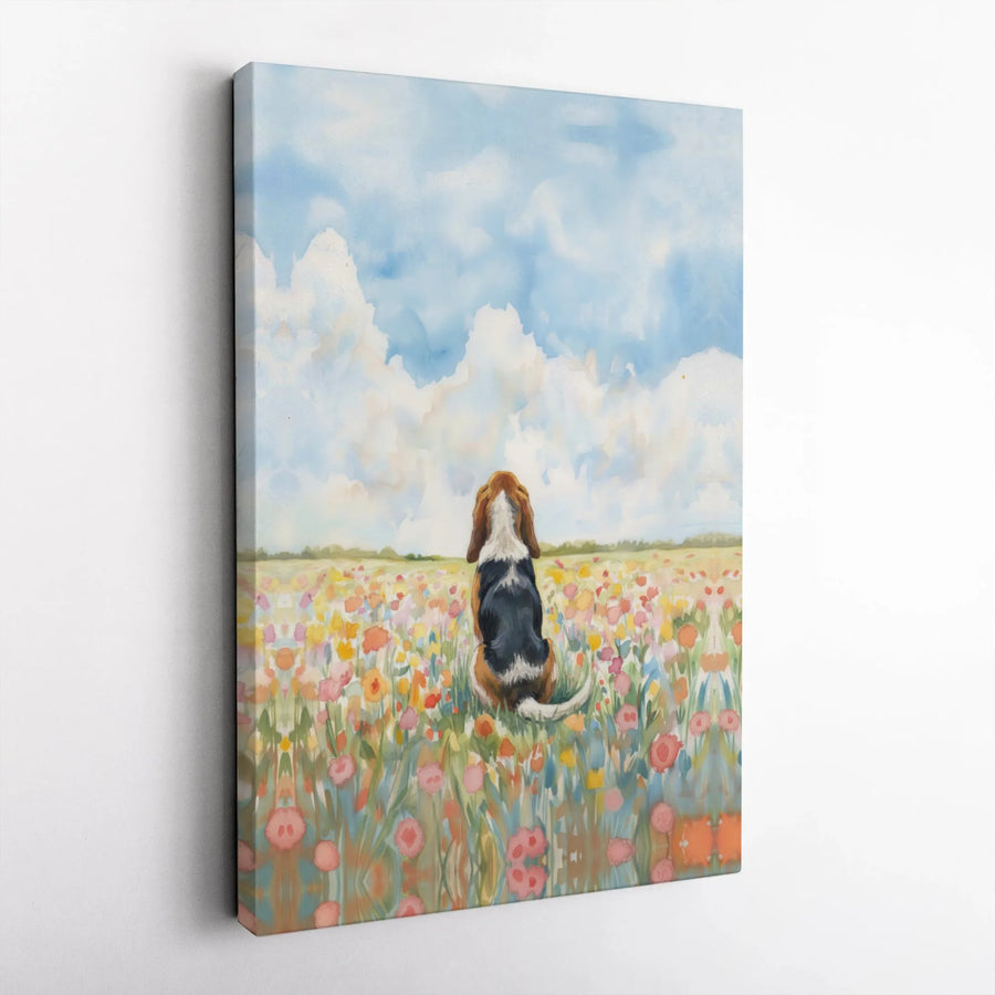 Beagle Dog Canvas Wall Art | Watercolor Wildflower Meadow Painting | Premium Gallery Wrapped Decor | Gift For Dog Lovers