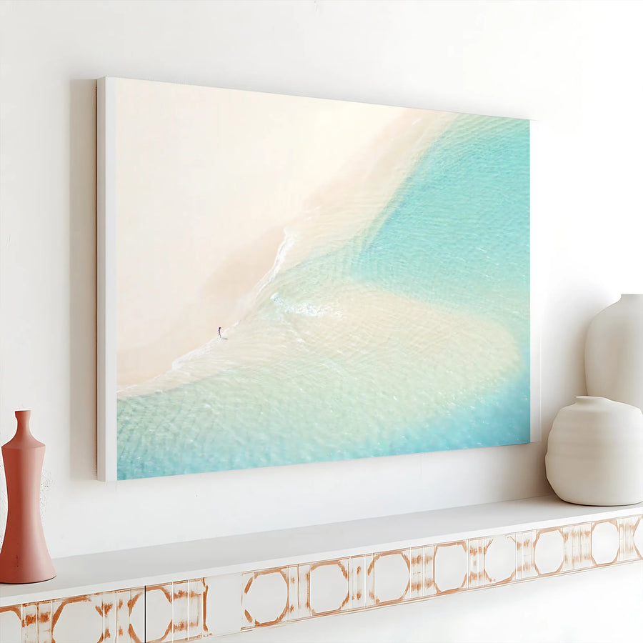 Aerial Beach Canvas Wall Art | Minimalist Coastal Seascape Drone Print | Premium Gallery Wrapped Canvas | Modern Beach House Decor Gift