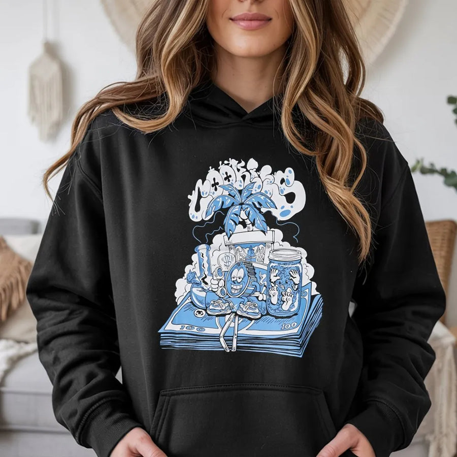 Streetwear Graphic Hoodie | Blue Money Stack Design | Premium Cotton Blend | Unisex Urban Apparel Gift for Him