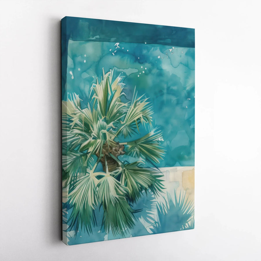 Teal Palm Tree Wall Art | Watercolor Coastal Tropical Decor | 1.25-Inch Premium Gallery Canvas | Beach House Living Room Decor Gift