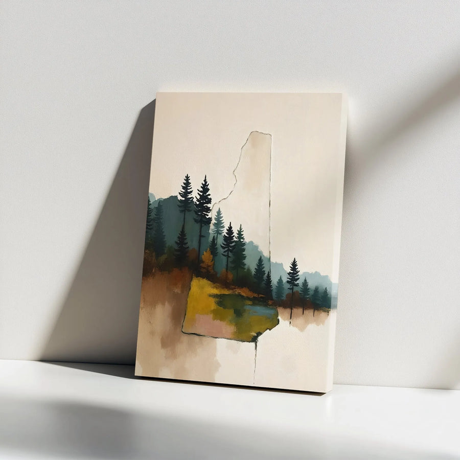 New Hampshire State Map Canvas Print | Watercolor Forest Landscape Silhouette | Premium Gallery Wrap Wall Art | Modern Home Decor Gift