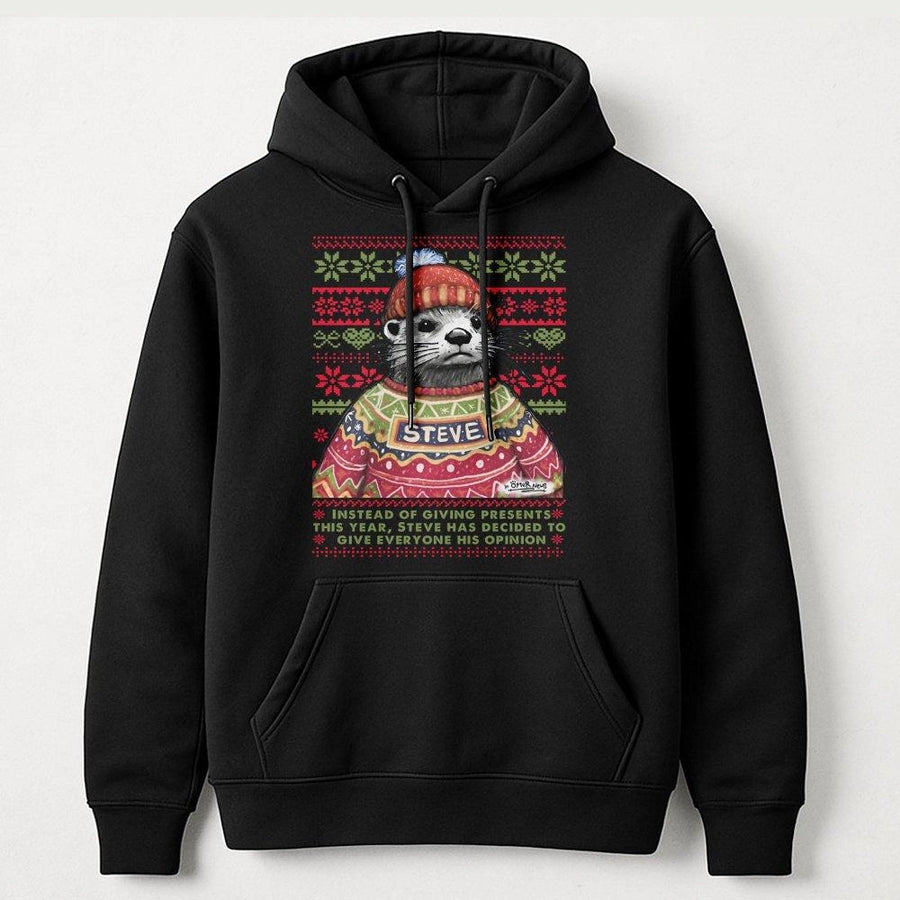 Steve The Otter Funny Christmas Hoodie | Ugly Sweater Graphic Design | Premium Cotton-Poly Blend | Humorous Holiday Gift for Animal Lovers