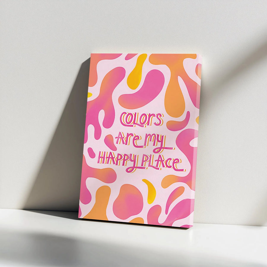 Colors Are My Happy Place Canvas Wall Art | Abstract Pink Yellow Retro Shapes | Premium Gallery Wrap Decor | Inspirational Quote Gift for Her