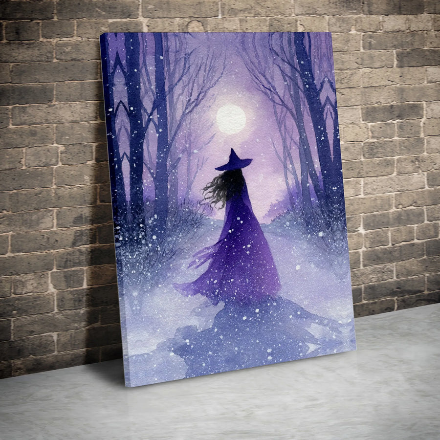 Witch Wall Art | Purple Snowy Forest Moon Canvas Print | Premium Gallery Wrap Decor | Fantasy Gothic Home Gift For Her