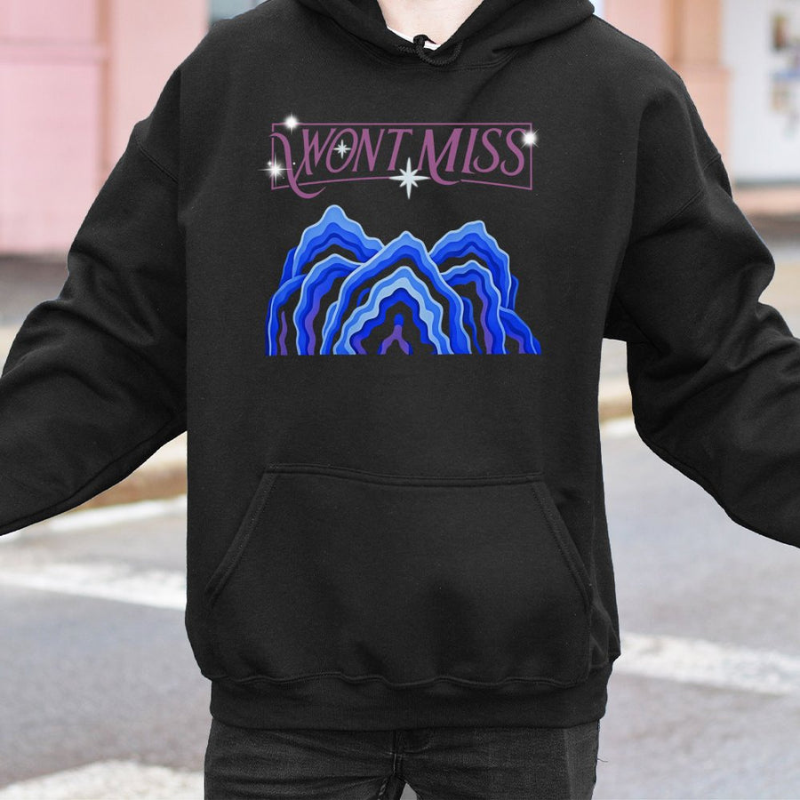 Won't Miss Graphic Hoodie | Abstract Blue Mountain Aesthetic Design | Soft Cotton-Polyester Blend | Trendy Streetwear Gift for Music Fans