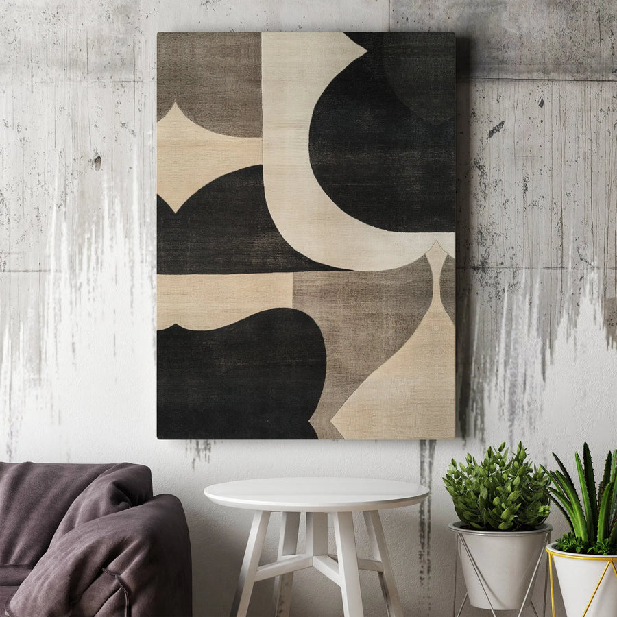 Abstract Geometric Wall Art | Minimalist Black and Beige Canvas | Premium Gallery-Wrapped Decor | Modern Living Room Home Office Print