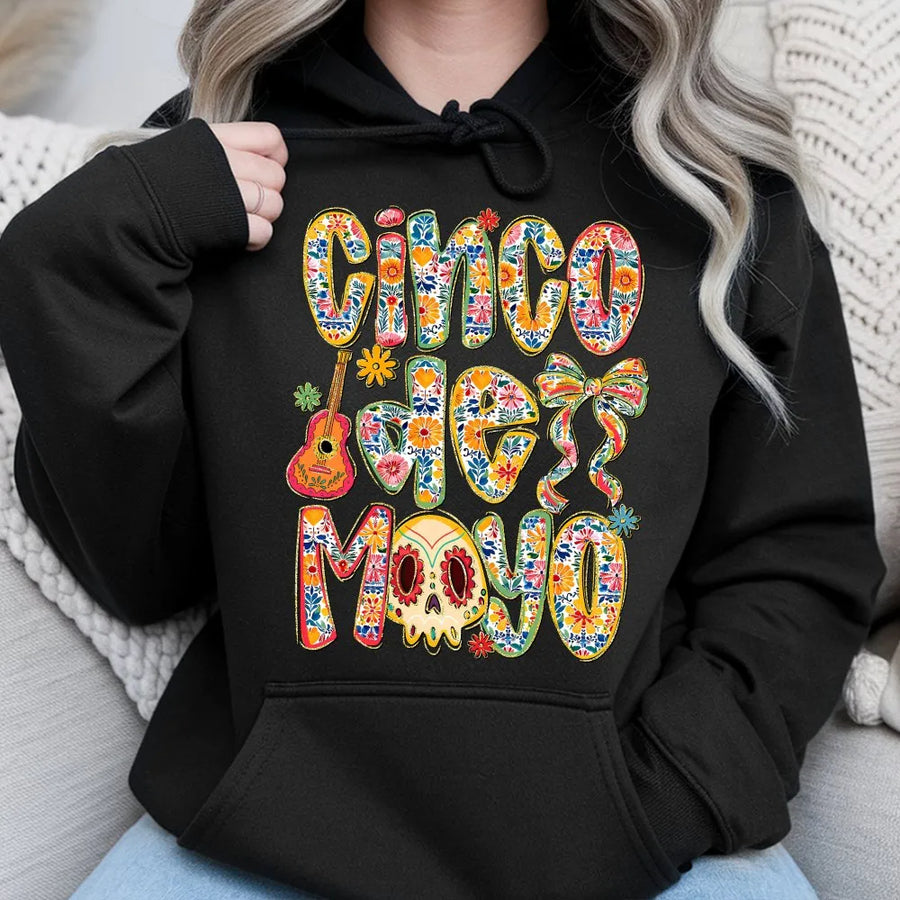 Cinco De Mayo Hoodie | Floral Sugar Skull Graphic Sweatshirt | Soft Cotton Blend | Mexican Fiesta Party Gift for Women