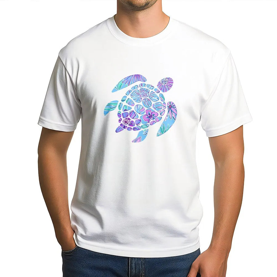 Floral Sea Turtle T-Shirt | Colorful Marine Life Graphic Sweatshirt | Soft Cotton-Blend Pullover | Coastal Beach Gift for Ocean Lovers