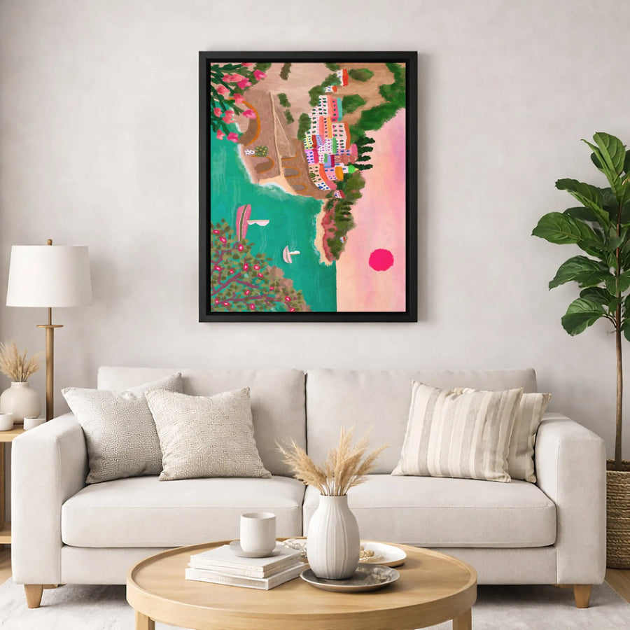 Italian Coastal Village Canvas Print | Mediterranean Seascape Wall Art | Gallery Quality Premium Canvas | Vibrant Home Decor Gift for Travel Lovers