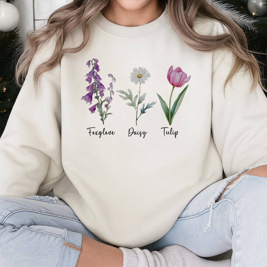 Floral Sweatshirt | Botanical Foxglove Daisy Tulip Print | Premium Cotton Blend Unisex Crewneck | Nature Lover Birthday Gift