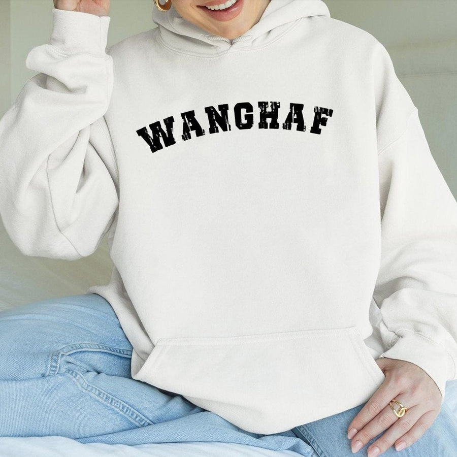 Wanghaf Graphic Hoodie | Distressed Collegiate Font Design | Premium Cotton-Blend Fleece | Unisex Streetwear Gift For Her And Him