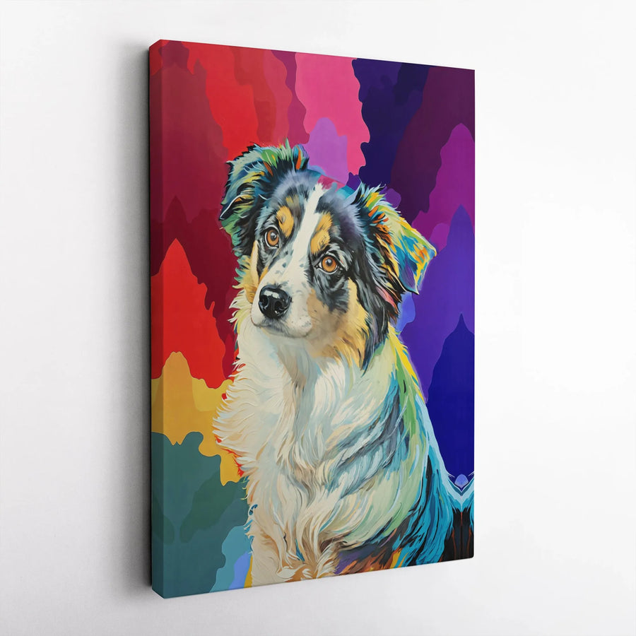 Australian Shepherd Canvas Art | Colorful Pop Art Dog Portrait | Premium 1.25 Inch Gallery Wrap | Gift for Aussie Dog Lovers