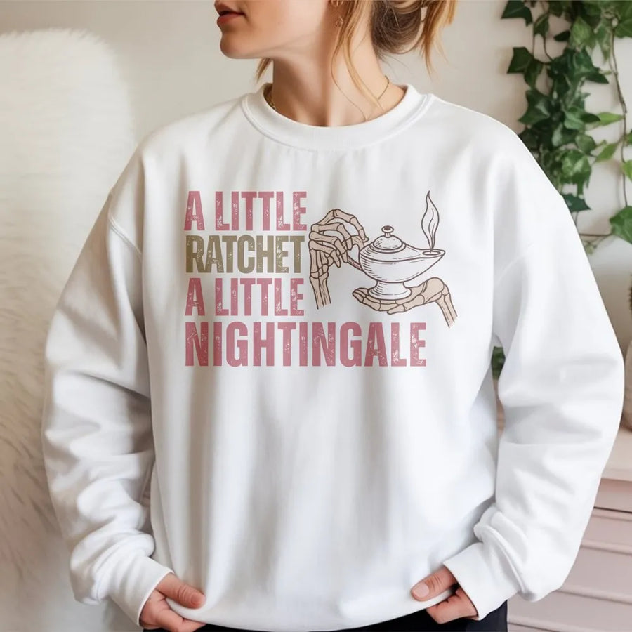 Funny Nurse Shirt | A Little Ratchet A Little Nightingale Graphic | Soft Cotton Tee | Premium Gift for Registered Nurse RN