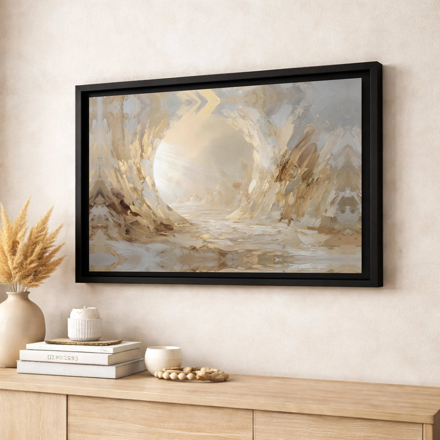Abstract Cave Wall Art | Luminous Sun Rays Landscape Canvas Print | Premium Gallery Wrapped Decor | Modern Minimalist Neutral Home Office Art