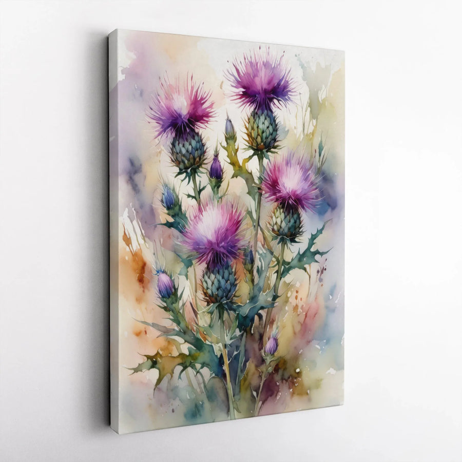 Scottish Thistle Wall Art | Watercolor Flower Canvas Print | Gallery Wrap 1.25" Frame | Botanical Home Decor Gift for Plant Lovers