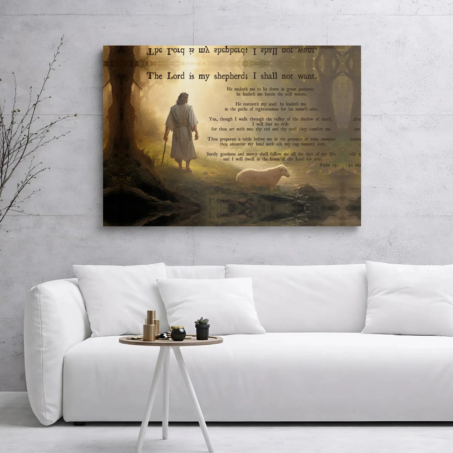 Psalm 23 Canvas Art | The Lord Is My Shepherd Wall Decor | Premium Gallery Wrapped Print | Christian Religious Gift for Home Office