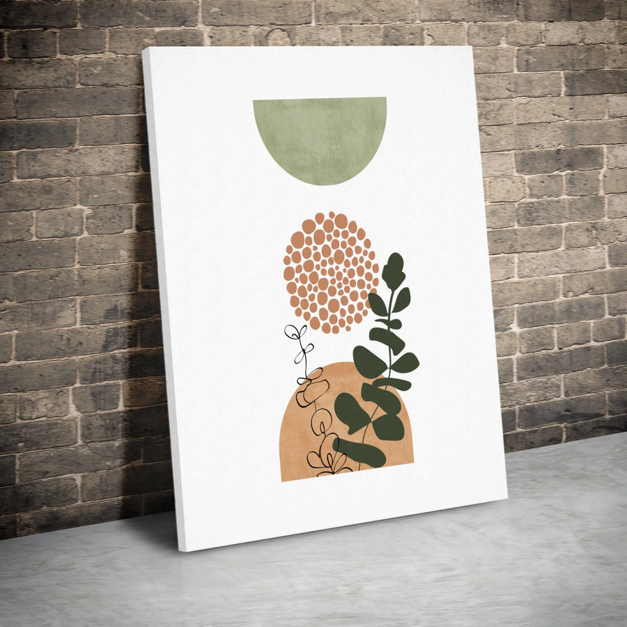 Abstract Boho Wall Art | Botanical Leaf Print with Geometric Shapes | Premium Gallery-Wrapped Canvas | Modern Minimalist Home Decor Gift