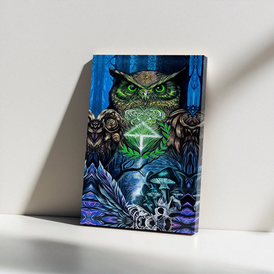 Psychedelic Owl Canvas Print | Occult Forest Spirit Wall Art | Premium Gallery Wrap Decor | Ready to Hang Gothic Home Gift