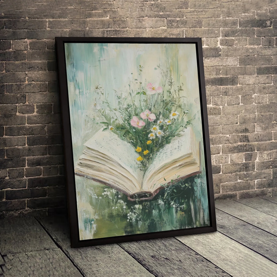 Wildflower Open Book Canvas Print | Impressionist Floral Reading Nook Art | Premium 1.25 Inch Gallery Wrap | Botanical Literary Home Decor Gift