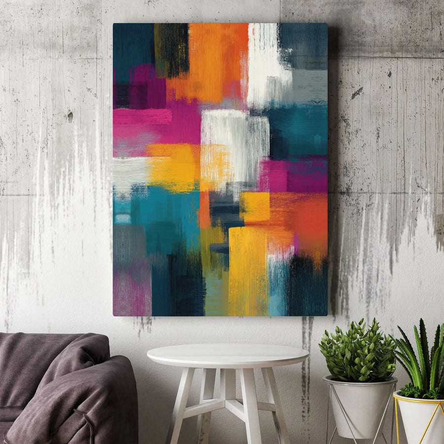 Colorful Abstract Wall Art Canvas | Modern Geometric Block Print | Premium Gallery-Wrapped 1.25" Profile | Vibrant Living Room Home Decor