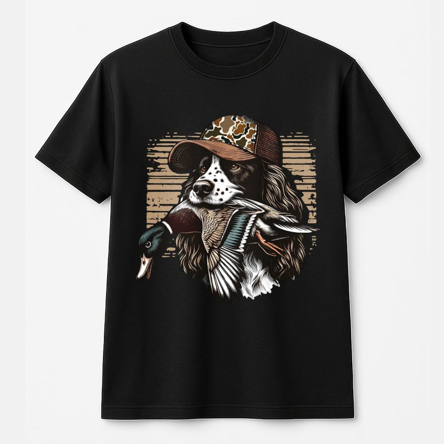 Springer Spaniel T-Shirt | Mallard Duck Hunting Graphic | Premium 100% Cotton Apparel | Gift for Bird Dog Owner & Waterfowl Hunter