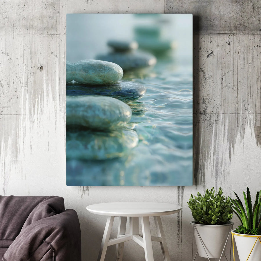 Zen Stones Canvas Wall Art | Calming River Rocks Photography | Premium Gallery Wrapped Canvas | Spa & Yoga Studio Decor Gift