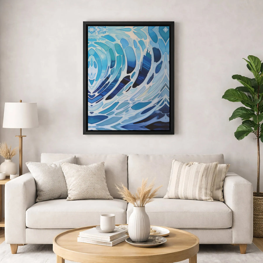 Abstract Blue Water Waves Canvas Wall Art | Modern Fluid Ripples Print | Gallery-Quality Premium Stretched Canvas | Serene Home Office Decor Gift