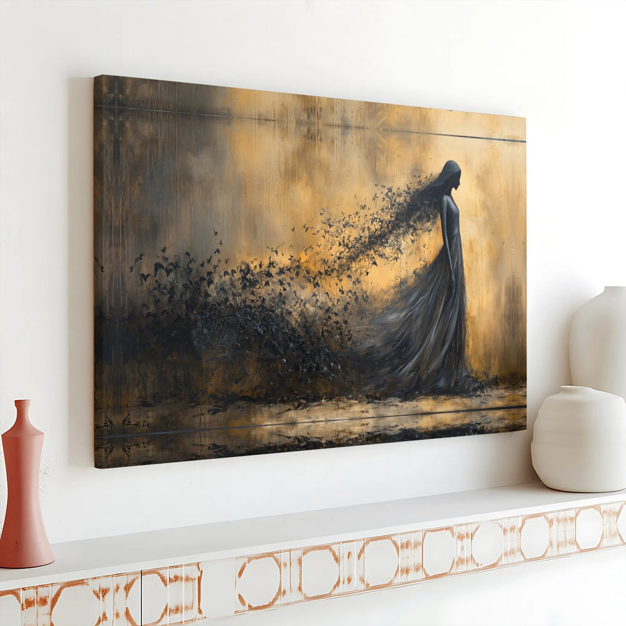 Abstract Woman Canvas Wall Art | Melancholy Fading Silhouette Print | Premium Matte Canvas | Modern Gothic Living Room Decor Gift