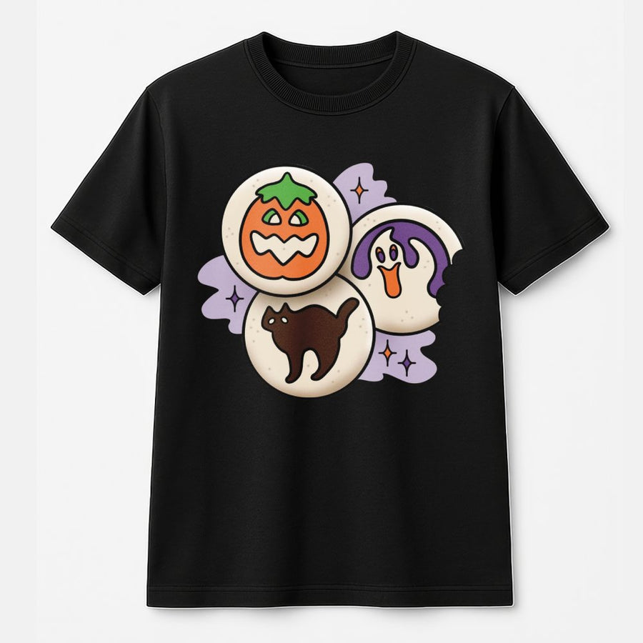 Halloween Sugar Cookie T-Shirt | Cute Spooky Ghost Cat Pumpkin Graphic | Premium Soft Cotton Tee | Spooky Season Gift For Halloween Lovers