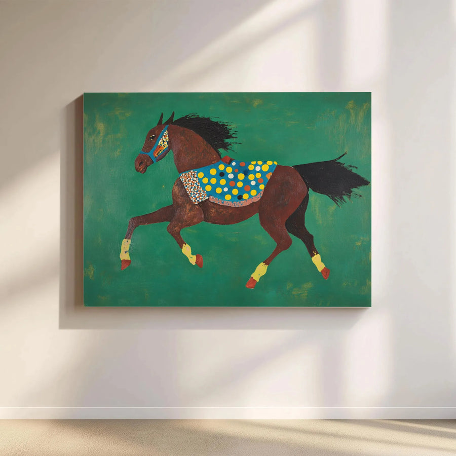 Folk Art Horse Canvas Wall Art | Colorful Equestrian Painting Print | Premium Canvas With Fade-Resistant Inks | Bohemian Farmhouse Decor Gift