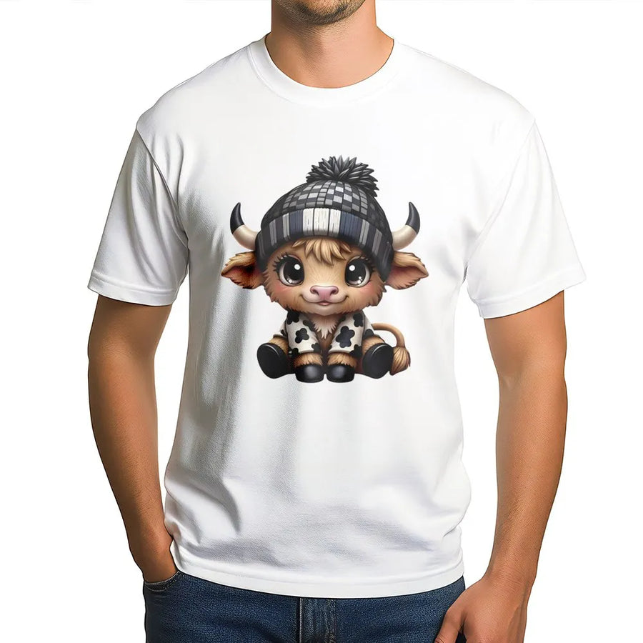 Highland Cow T-Shirt | Cute Baby Farm Animal Graphic Tee | 100% Premium Cotton Shirt | Gift for Cow Lovers and Western Aesthetic Fans