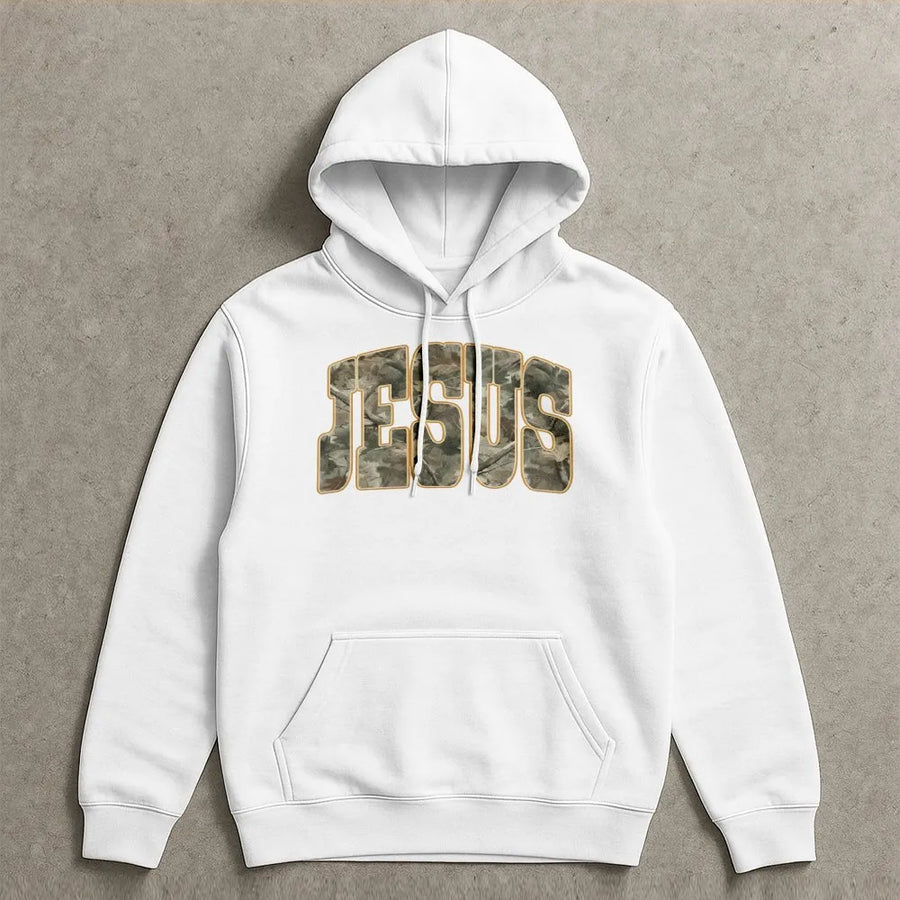 Jesus Hoodie | Camo Faith Graphic Print | Premium Soft Cotton Blend | Religious Christian Gift for Men and Women