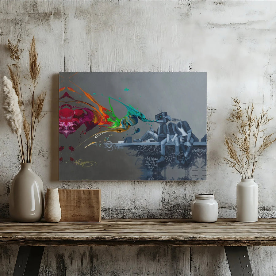Graffiti TV Head Canvas Print | Abstract Street Art Wall Decor | Premium 1.25" Gallery Wrap | Modern Home Office Gift