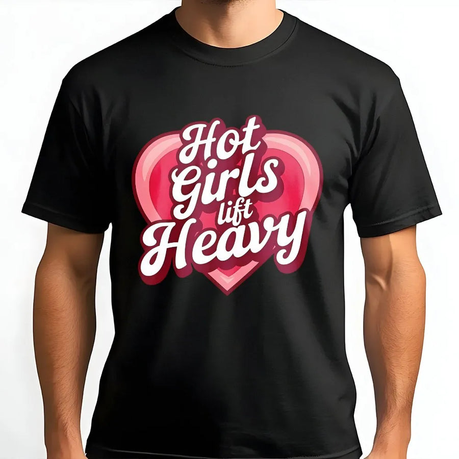 Hot Girls Lift Heavy T-Shirt | Heart Graphic Fitness Design | 100% Cotton Premium Comfort | Funny Gym Shirt for Women Gift
