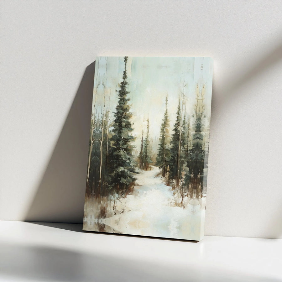Winter Forest Canvas Wall Art | Snowy Path Impressionistic Painting | Premium 1.25" Gallery Wrap | Calm Nature Decor for Home or Office