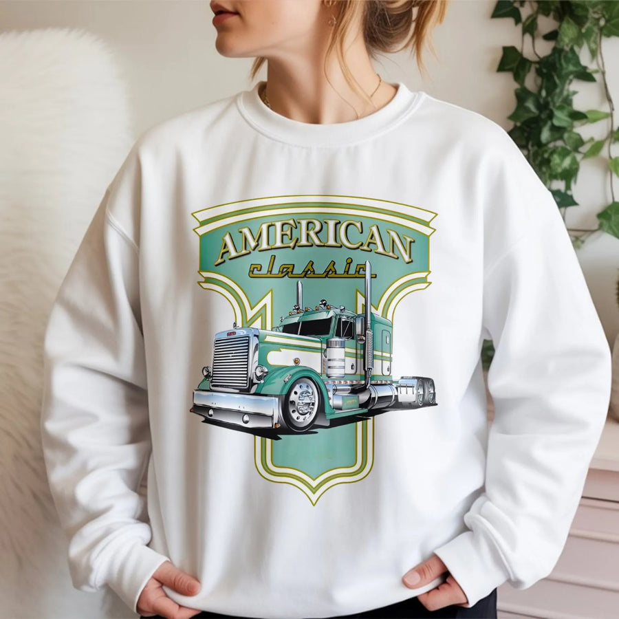 American Classic Semi Truck Sweatshirt | Vintage Long Haul Rig Graphic | Premium Cotton Blend | Gift For Truck Driver Or Dad
