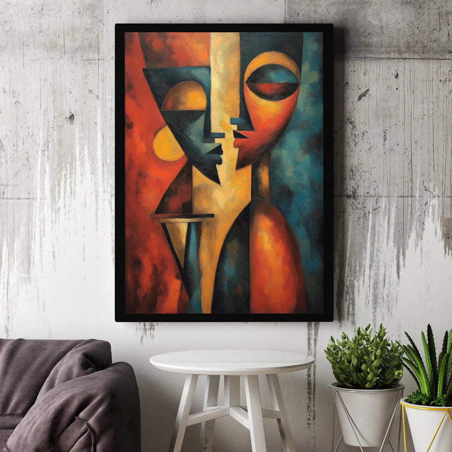 Abstract Face Canvas Wall Art | Modern Cubism Geometric Print | Premium Fade-Resistant Canvas | Contemporary Living Room Decor Gift