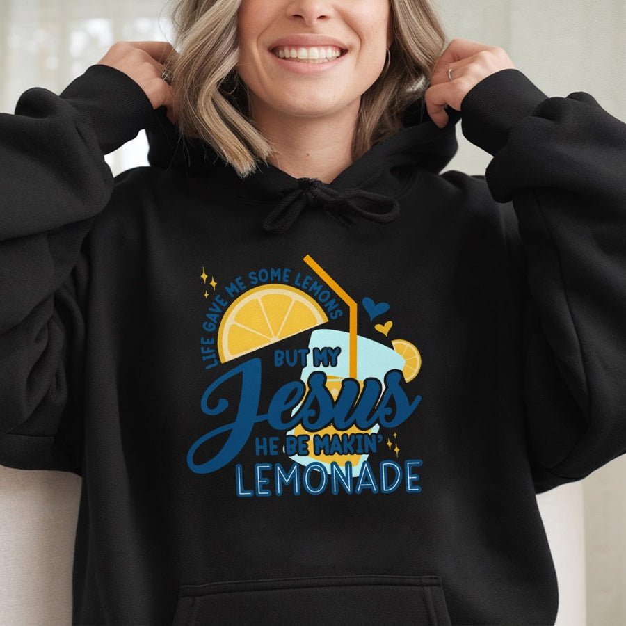 Jesus Lemonade Hoodie | Christian Faith Graphic Sweatshirt | Premium Cotton Blend | Inspirational Religious Gift for Her & Him
