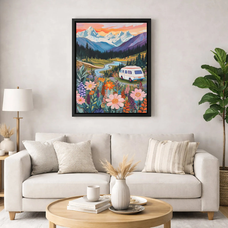 Camper Van Wall Art | Wildflower Mountain Landscape Print | Premium 1.25" Gallery Canvas | Nature Lover Gift for Home Decor