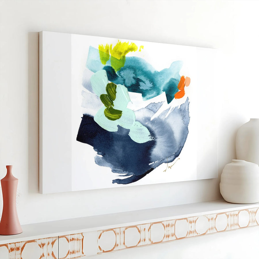 Abstract Canvas Wall Art | Watercolor Blue And Green Expressionist Print | 1.25-Inch Gallery Wrap | Modern Home Office Decor Gift