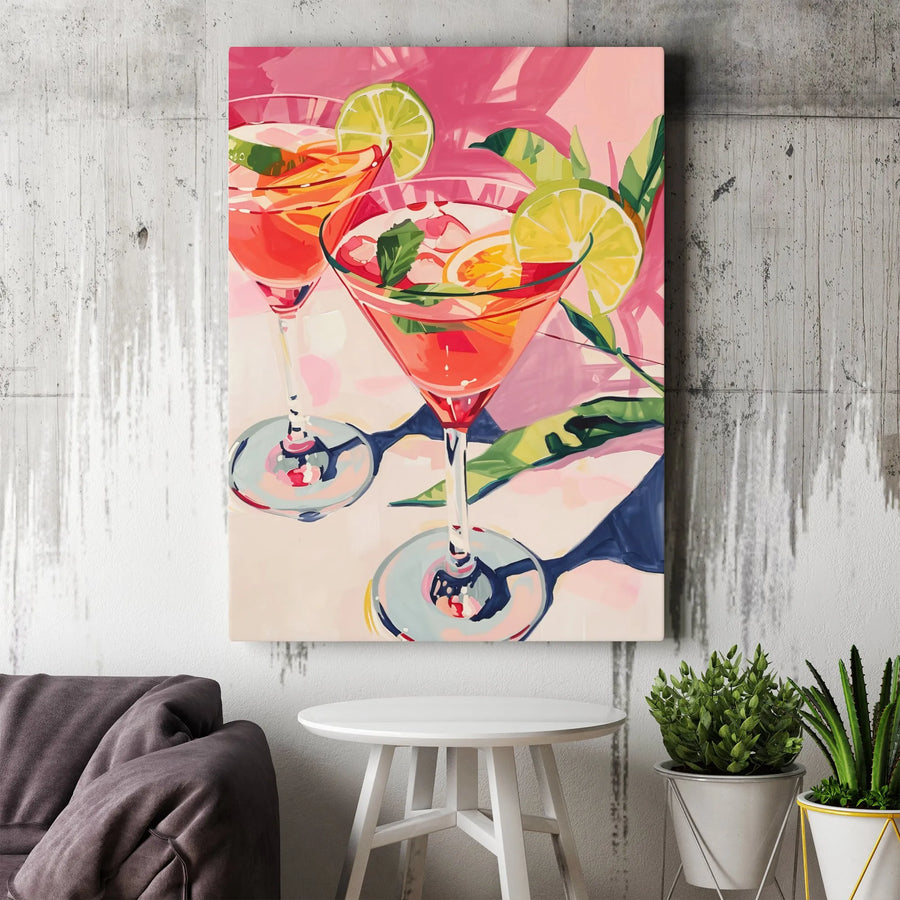 Pink Cocktail Canvas Print | Abstract Summer Drink Wall Art | Premium Fade-Resistant Decor | Modern Home Kitchen Bar Wall Decor