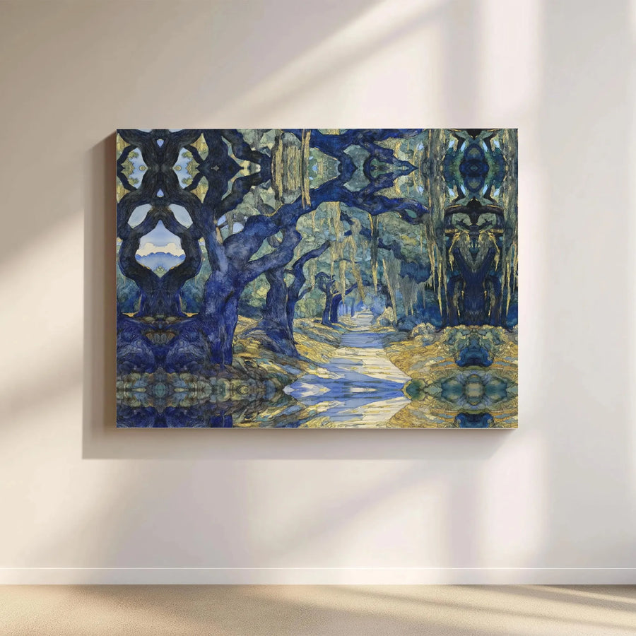 Blue Oak Tree Forest Canvas Print | Surreal Nature Landscape Wall Art | Gallery Wrapped 1.25" Profile | Premium Modern Home Decor Gift
