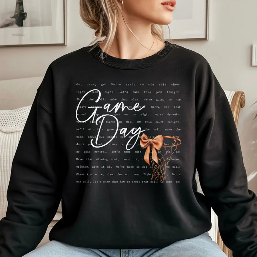 Game Day Basketball Sweatshirt | Coquette Bow Basketball Hoop Graphic | Premium Unisex Crewneck | Sporty Mom Birthday Gift