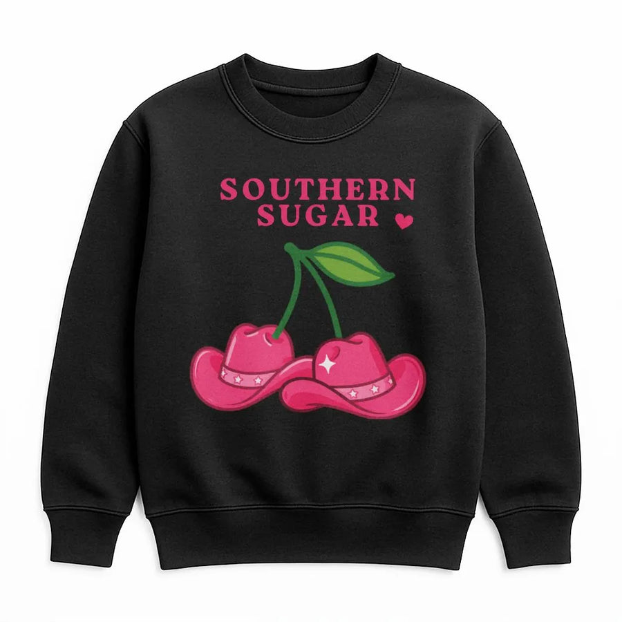 Southern Sugar Sweatshirt | Pink Cherry Cowboy Hat Graphic | Soft Cotton Blend Unisex Pullover | Trendy Country Western Gift for Cowgirl